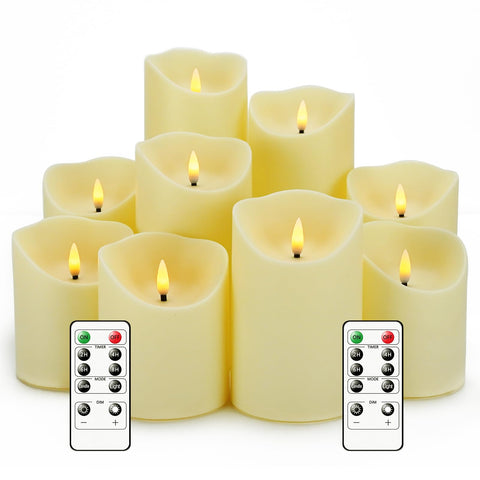 Nimiko flameless candle set of 9 in ivory with remote for safe, flickering ambiance.