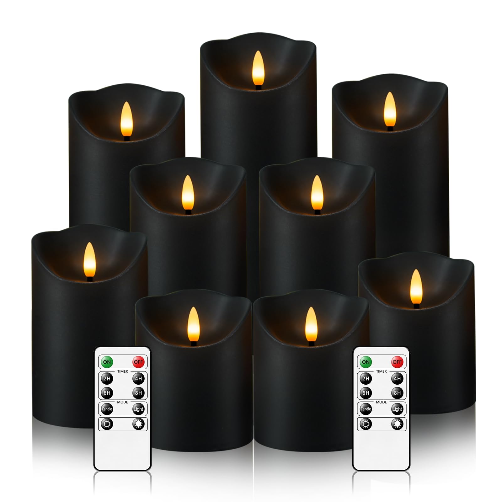 Nimiko flameless candles on a mantel with a warm flickering glow.