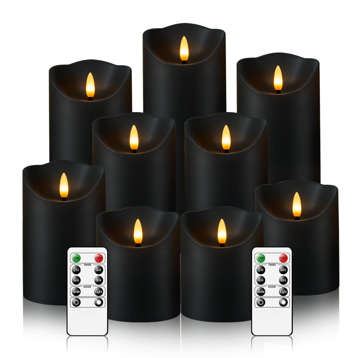 Nimiko flameless candles on a mantel with a warm flickering glow.