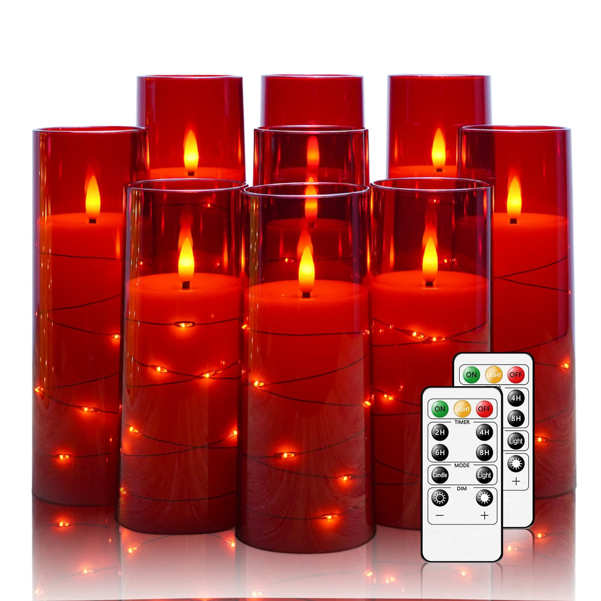 Nimiko flickering flameless candles with embedded star string add whimsy to decor.