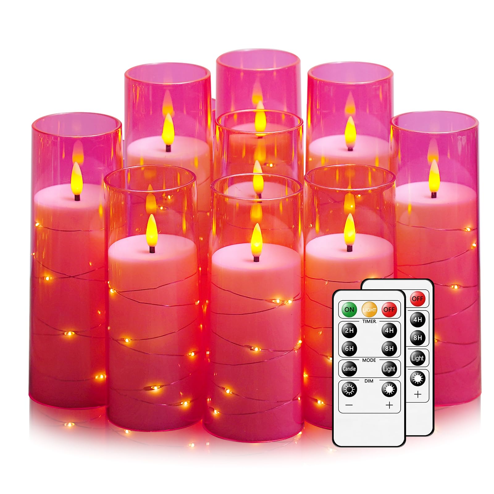 Nimiko flickering flameless candles with embedded star string for enchanting table decor.