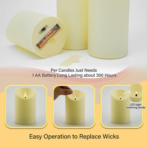 Nimiko LED candle close-up showing realistic flicker and 3D wick.