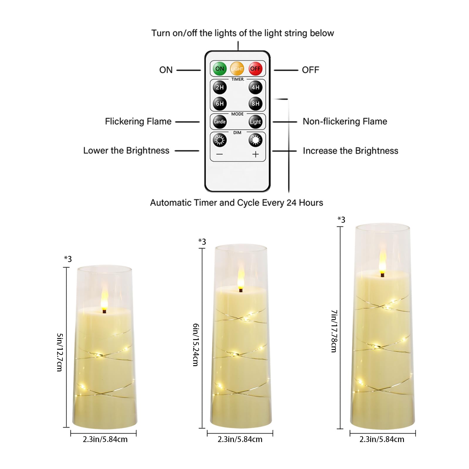 Nimiko LED pillar candles shown with remote control for easy mood lighting.
