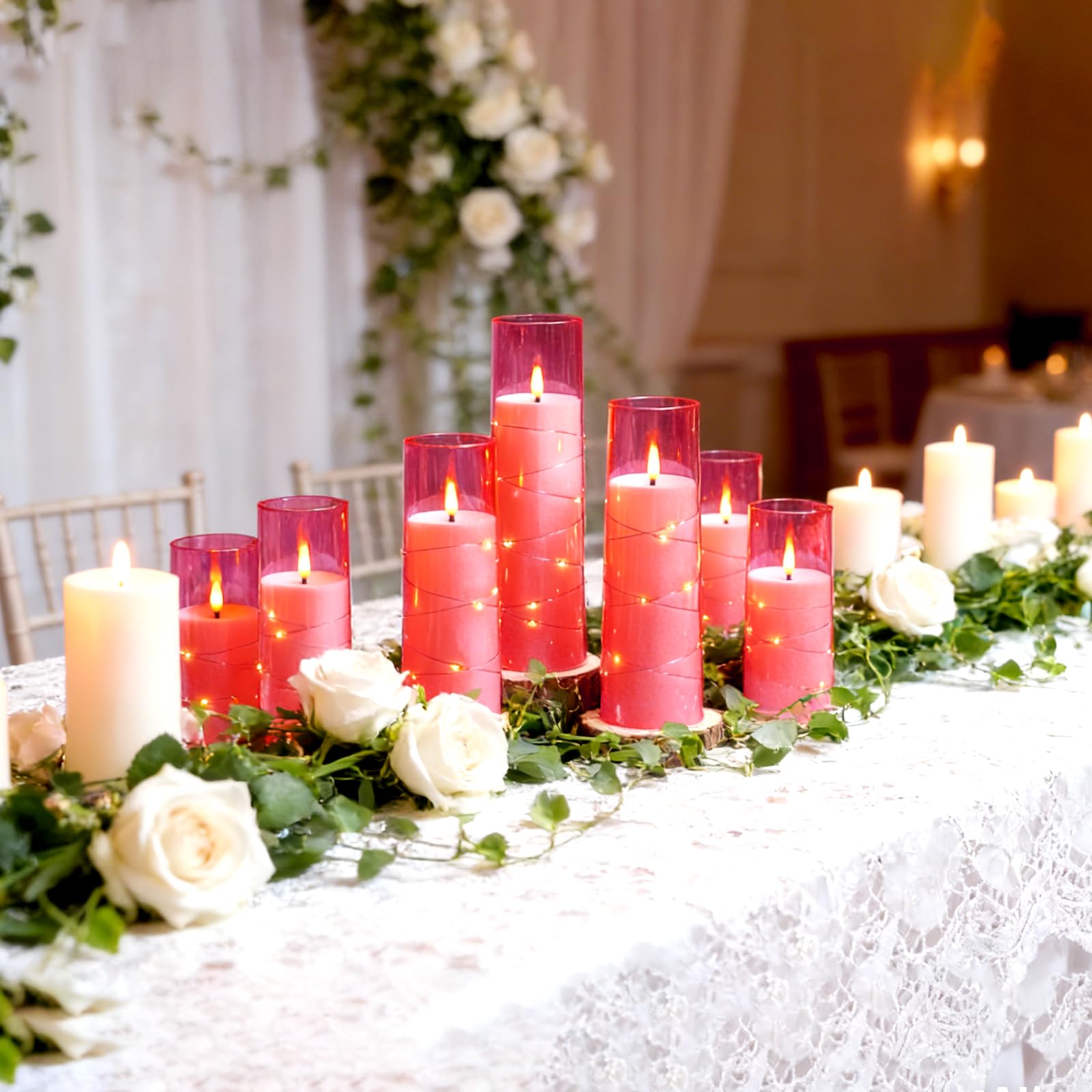 Pink Nimiko candles add a gentle color pop to decor.