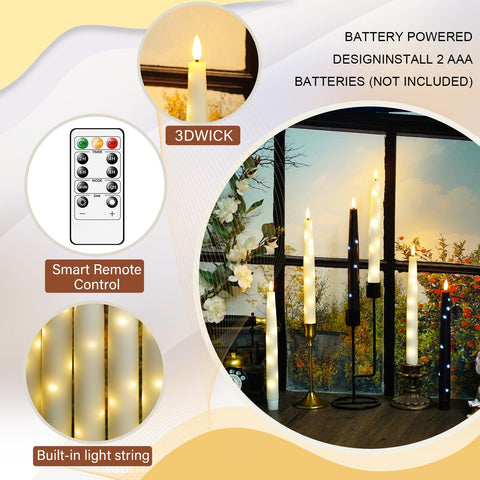 Six-pack ivory Nimiko taper candles for weddings and parties