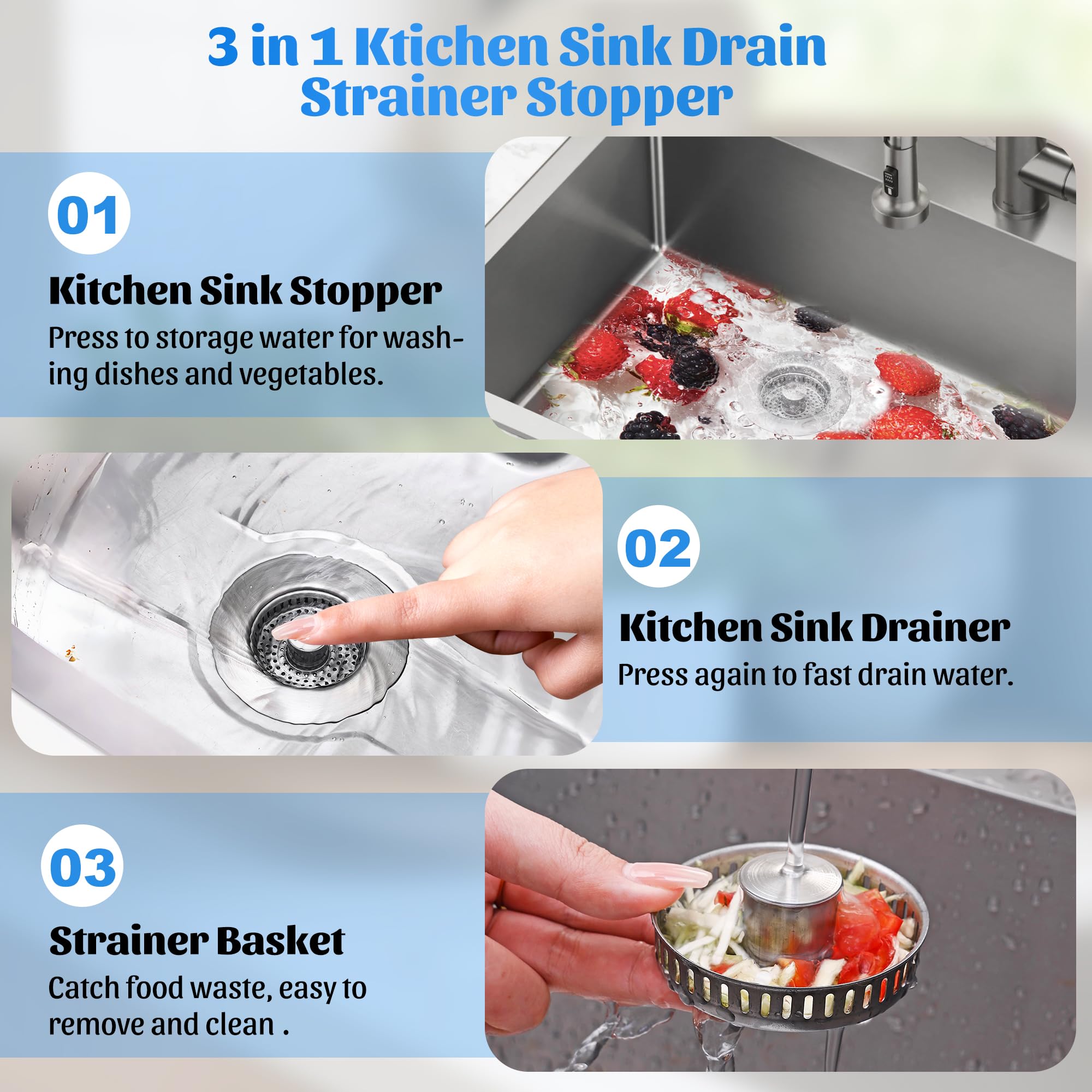NinjaTiger brass-core pop-up plug enables quick water control.