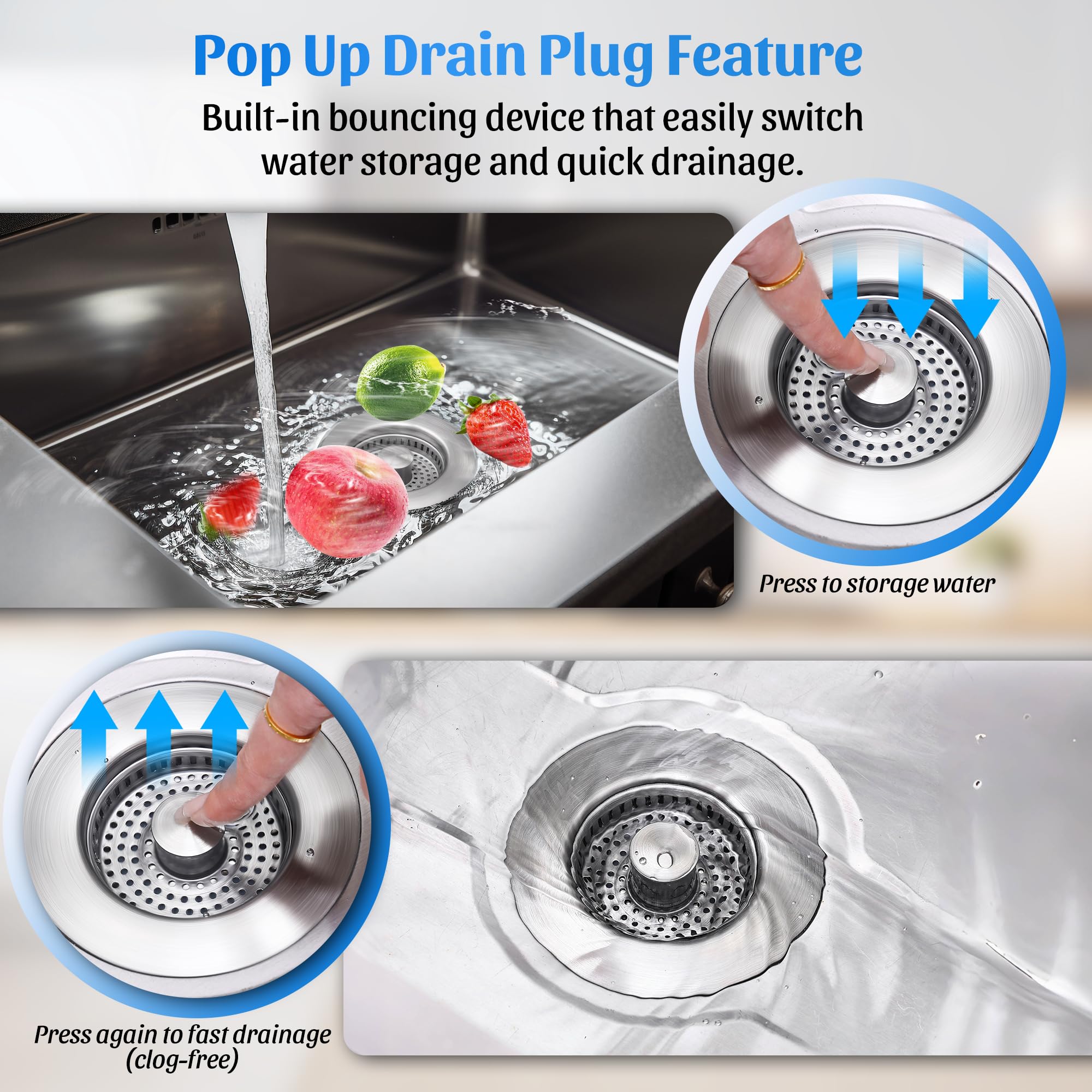 NinjaTiger stainless steel basket with anti-clog design captures scraps.