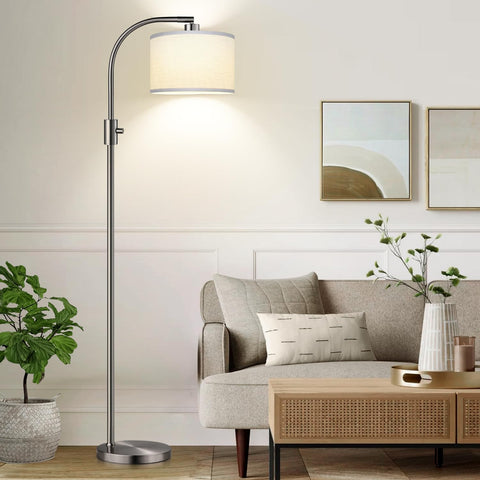 Nintiue arc dimmable floor lamp with linen shade for versatile living room lighting.