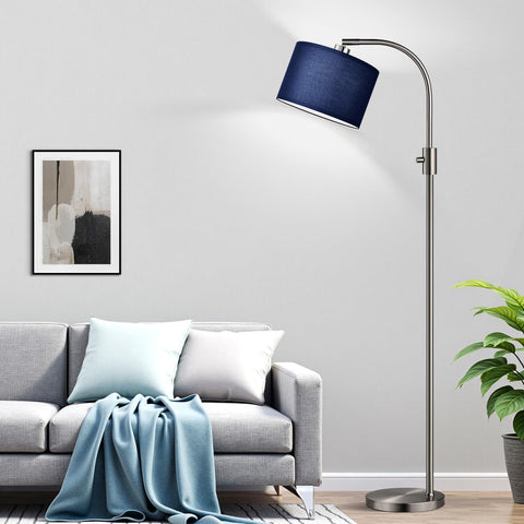 Nintiue arc floor lamp with blue shade front view for cozy reading