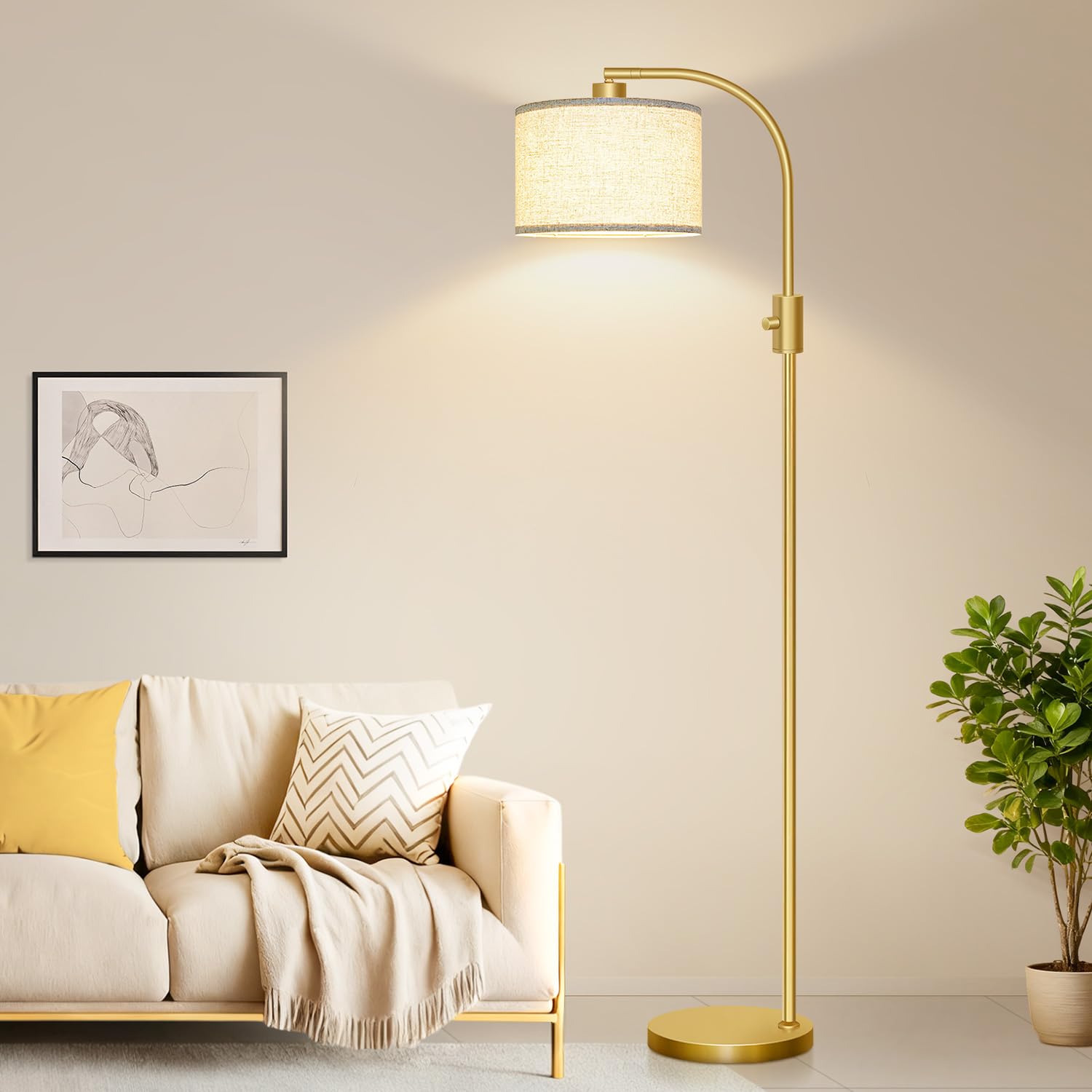 Nintiue Arc lamp gold corner setup maximizes small-space lighting