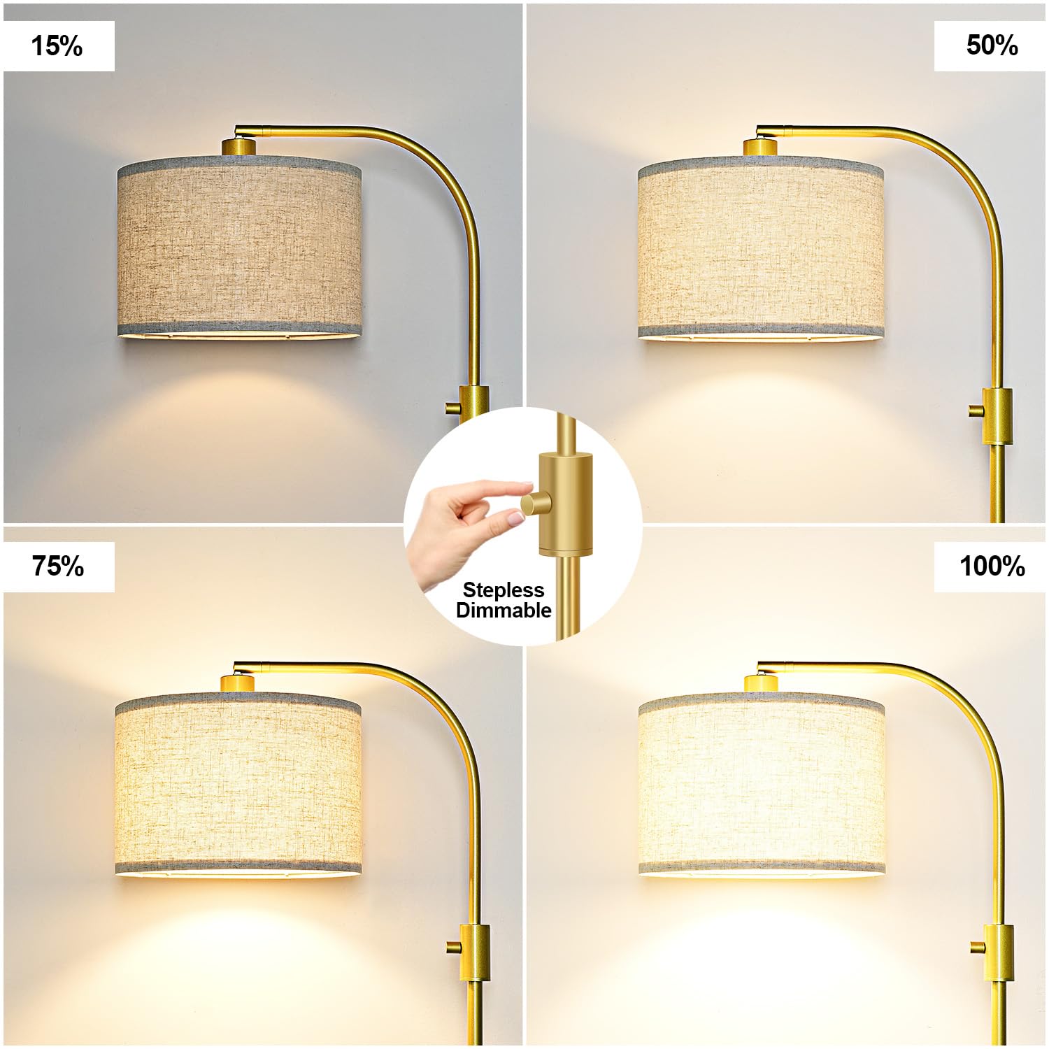 Nintiue Arc floor lamp gold rotatable shade oriented for study