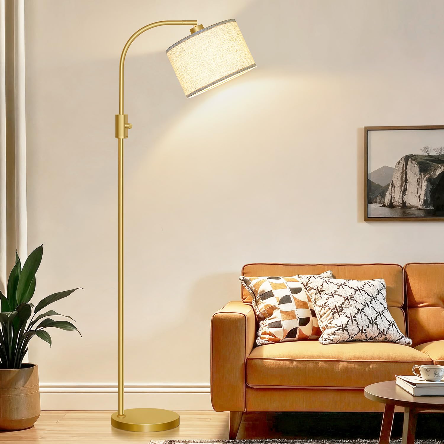 Nintiue Arc lamp gold soft white LED for warm ambiance