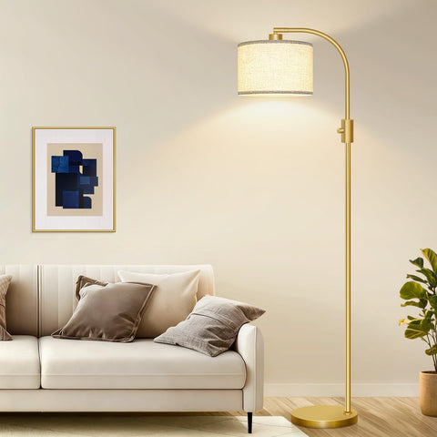 Nintiue Arc floor lamp gold linen shade complements modern decor