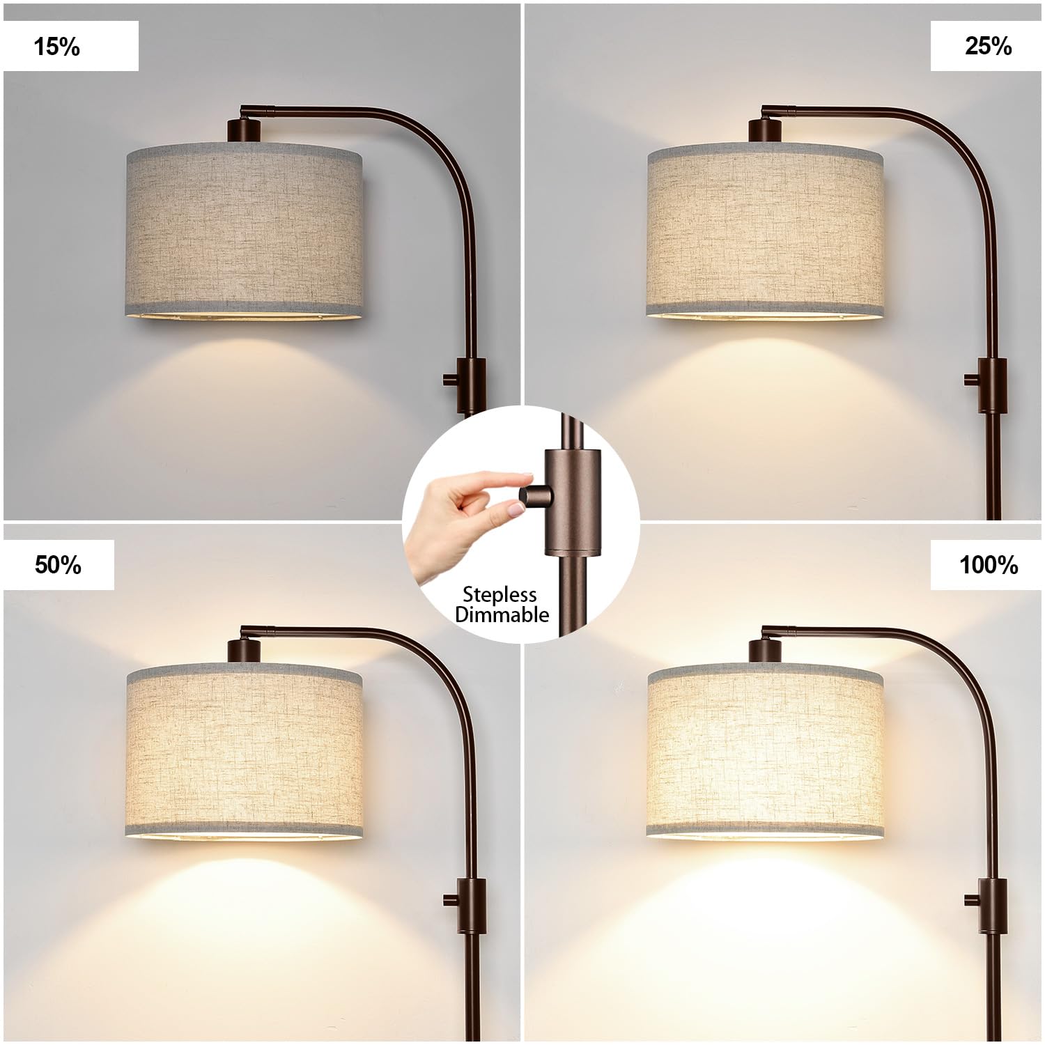 Nintiue brown linen shade creates a warm, inviting ambience.