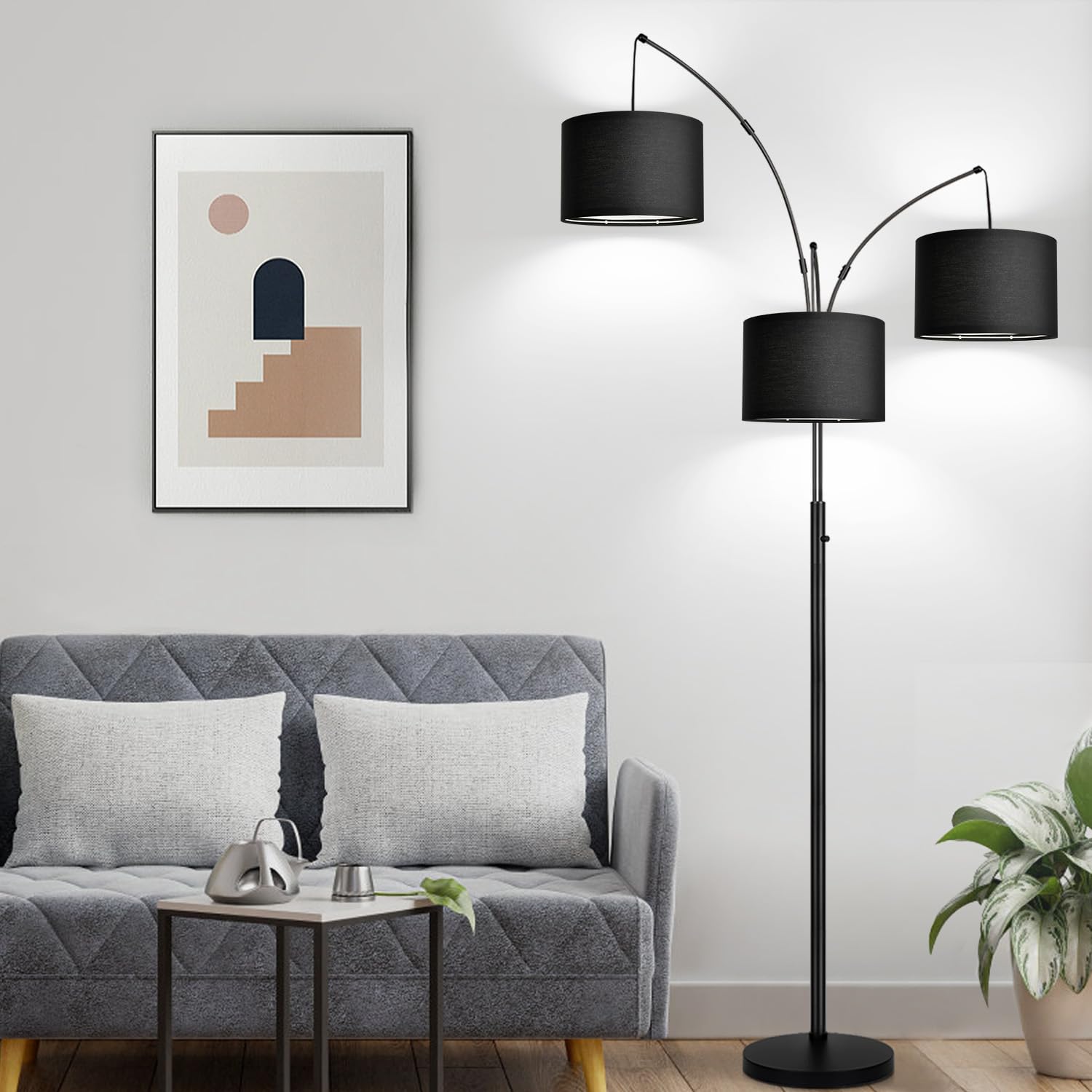 Nintiue tall standing lamp at about 80 inches fits beside couch or desk.