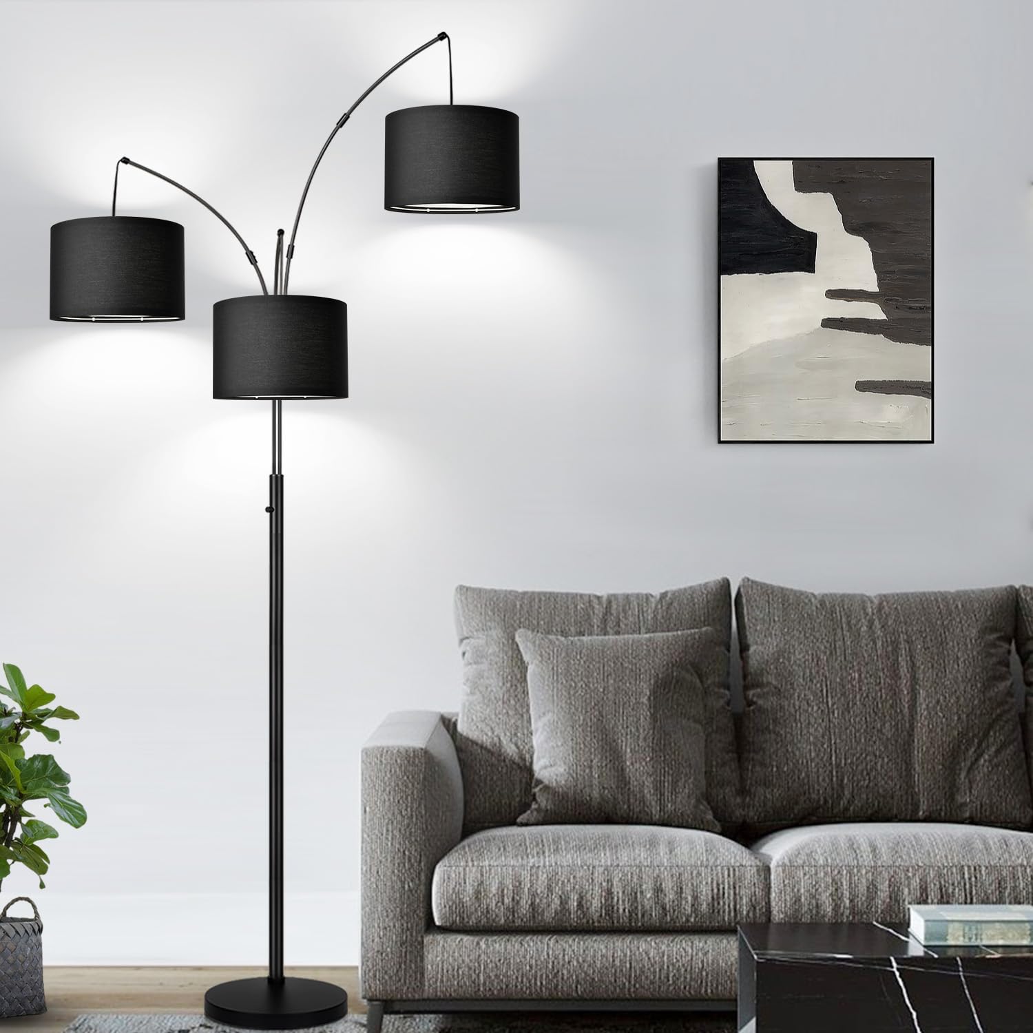 Nintiue includes three 1000-lumen LED bulbs for bright, task-ready illumination.