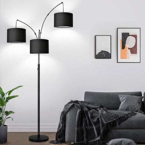 Nintiue dimmable arc floor lamp with three arms, ideal for living room ambient lighting.