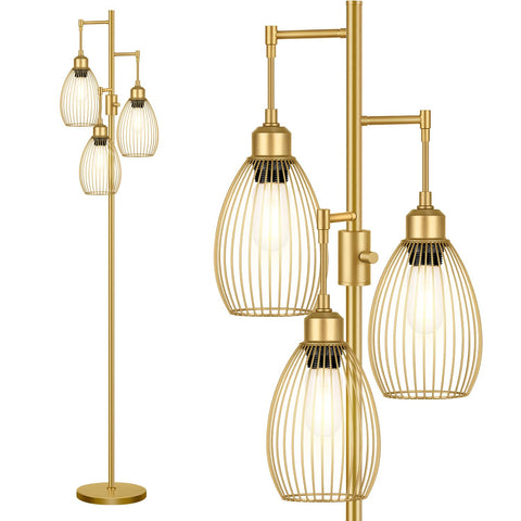 Nintiue dimmable floor lamp in gold finish for versatile living room lighting.