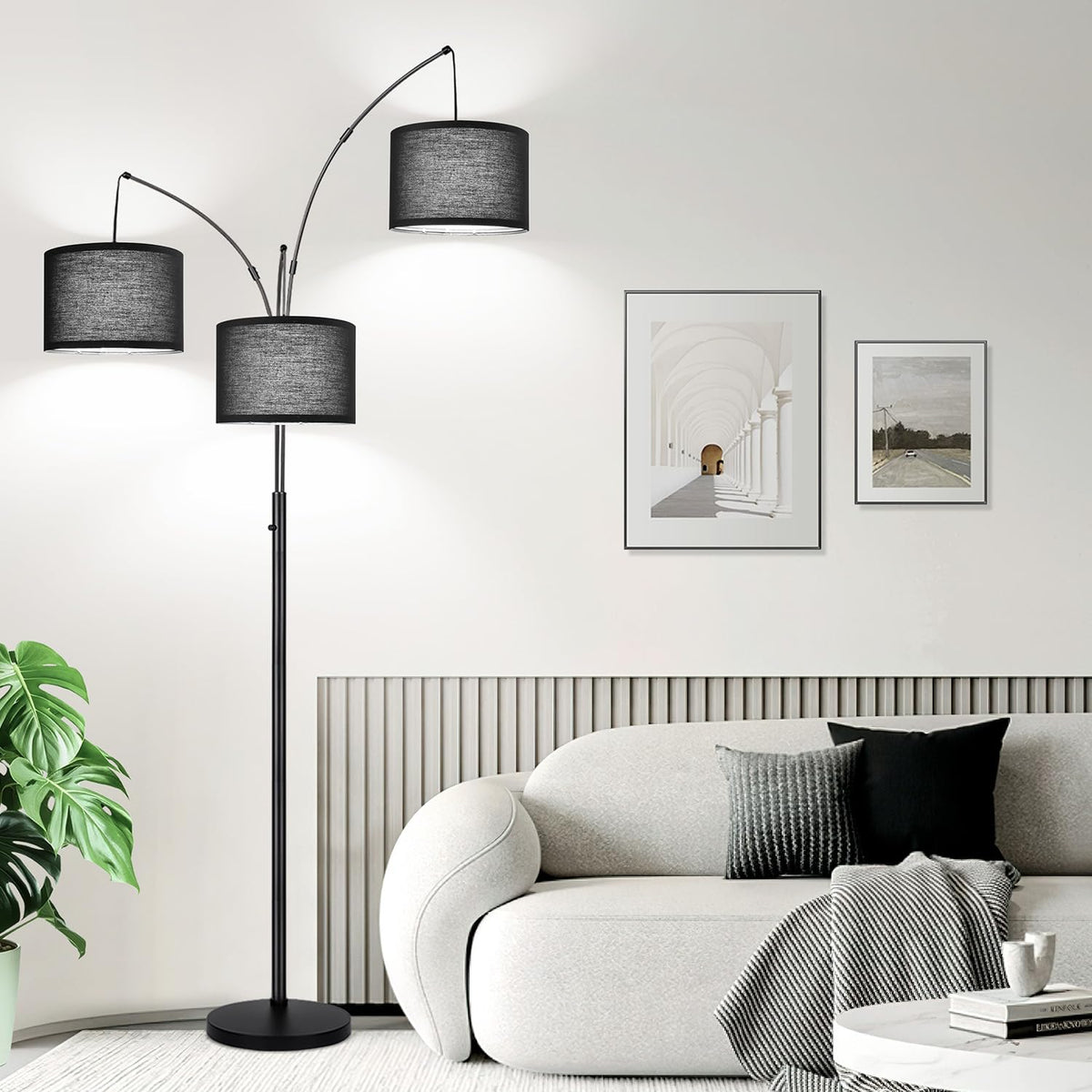 Nintiue dimmable arc floor lamp with three arms for precise living room lighting