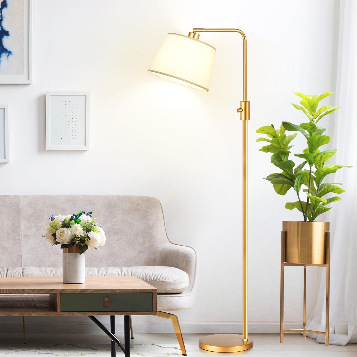 Nintiue dimmable floor lamp with arc arm for adjustable ambient lighting