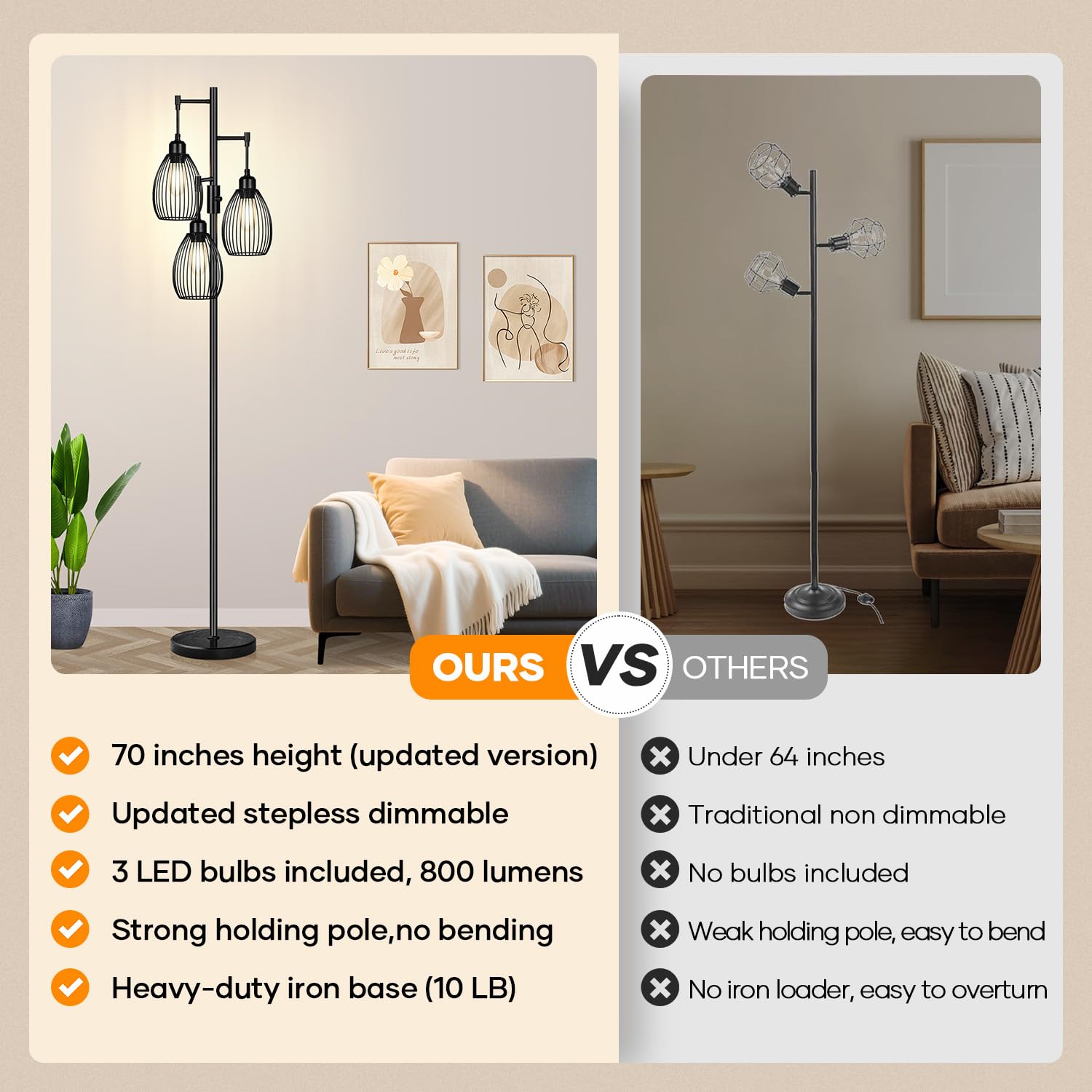 Nintiue black marble base floor lamp provides sturdy, stylish support.