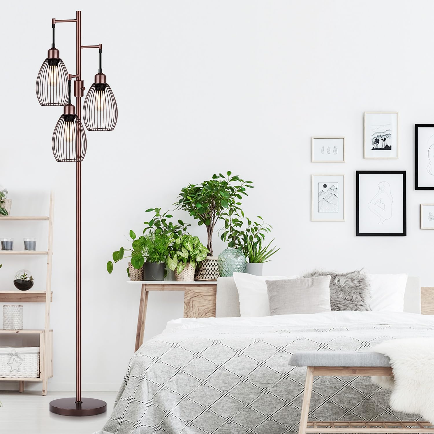 Nintiue tall lamp in a living room setting with industrial farmhouse style