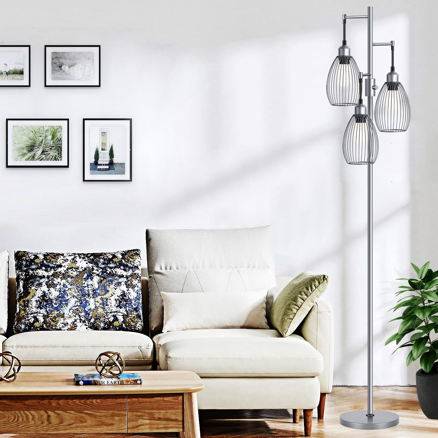 Nintiue floor lamp in living room scene with warm ambience.