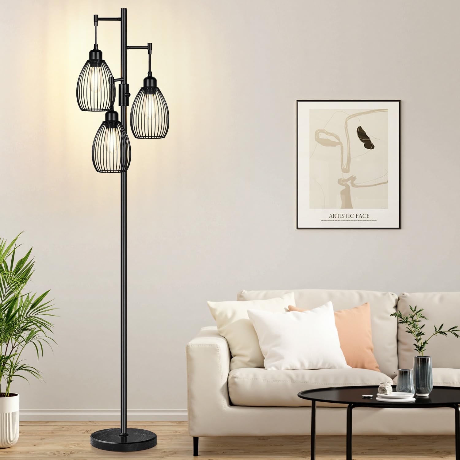 Nintiue teardrop cage head floor lamp brightens living spaces.