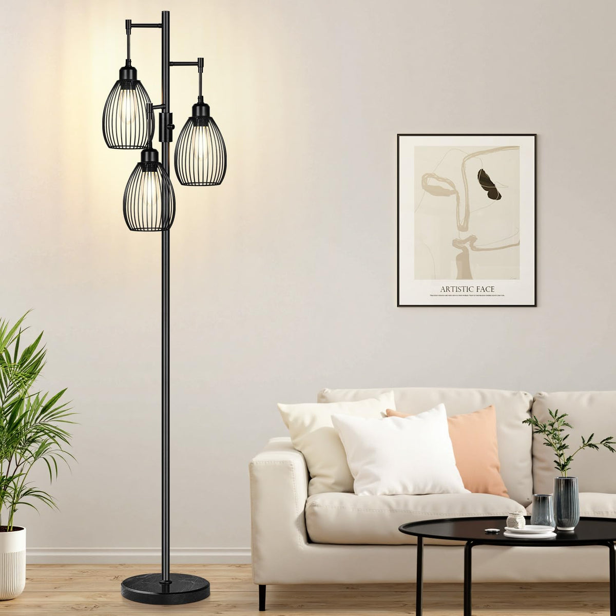 Nintiue teardrop cage head floor lamp brightens living spaces.