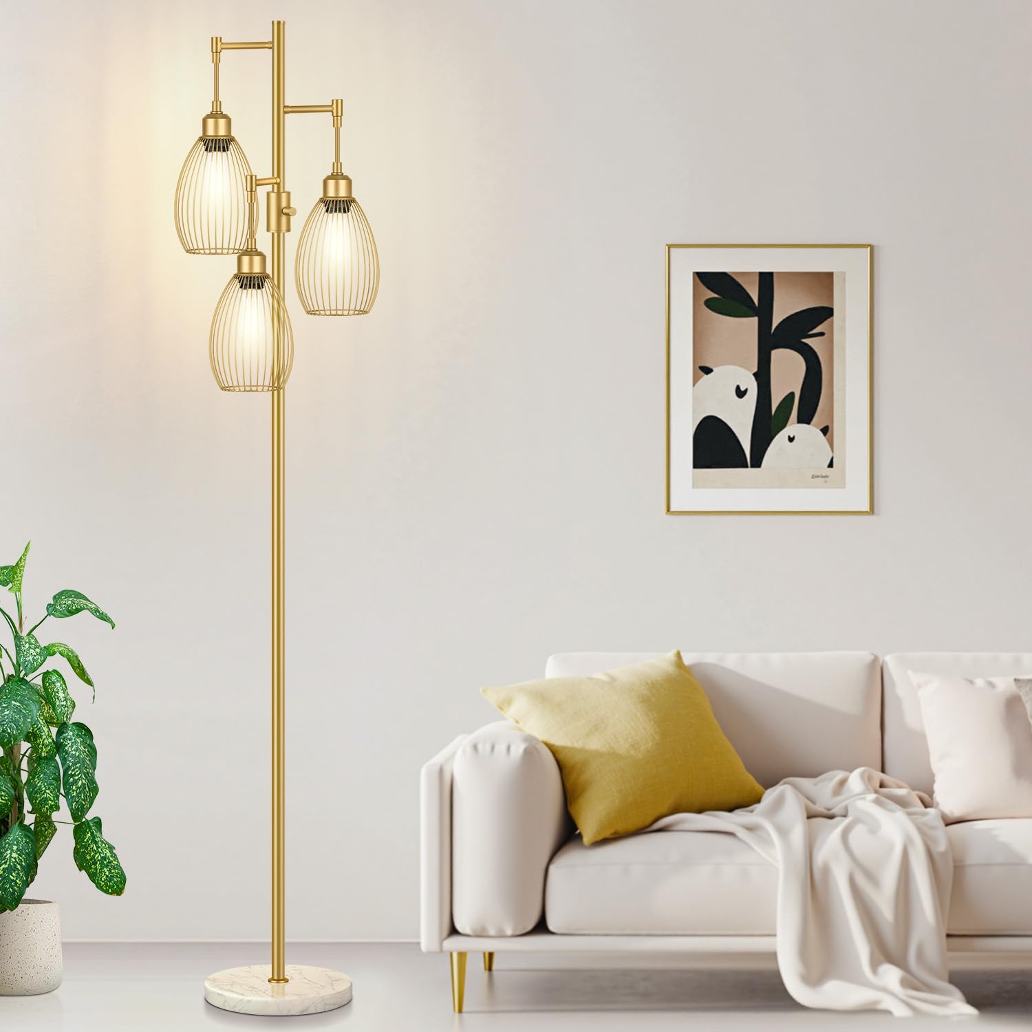 Nintiue dimmable floor lamp with teardrop cage head for living room ambience.