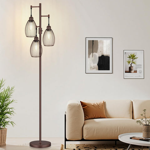Nintiue dimmable floor lamp with teardrop cage head showing adjustable ambience
