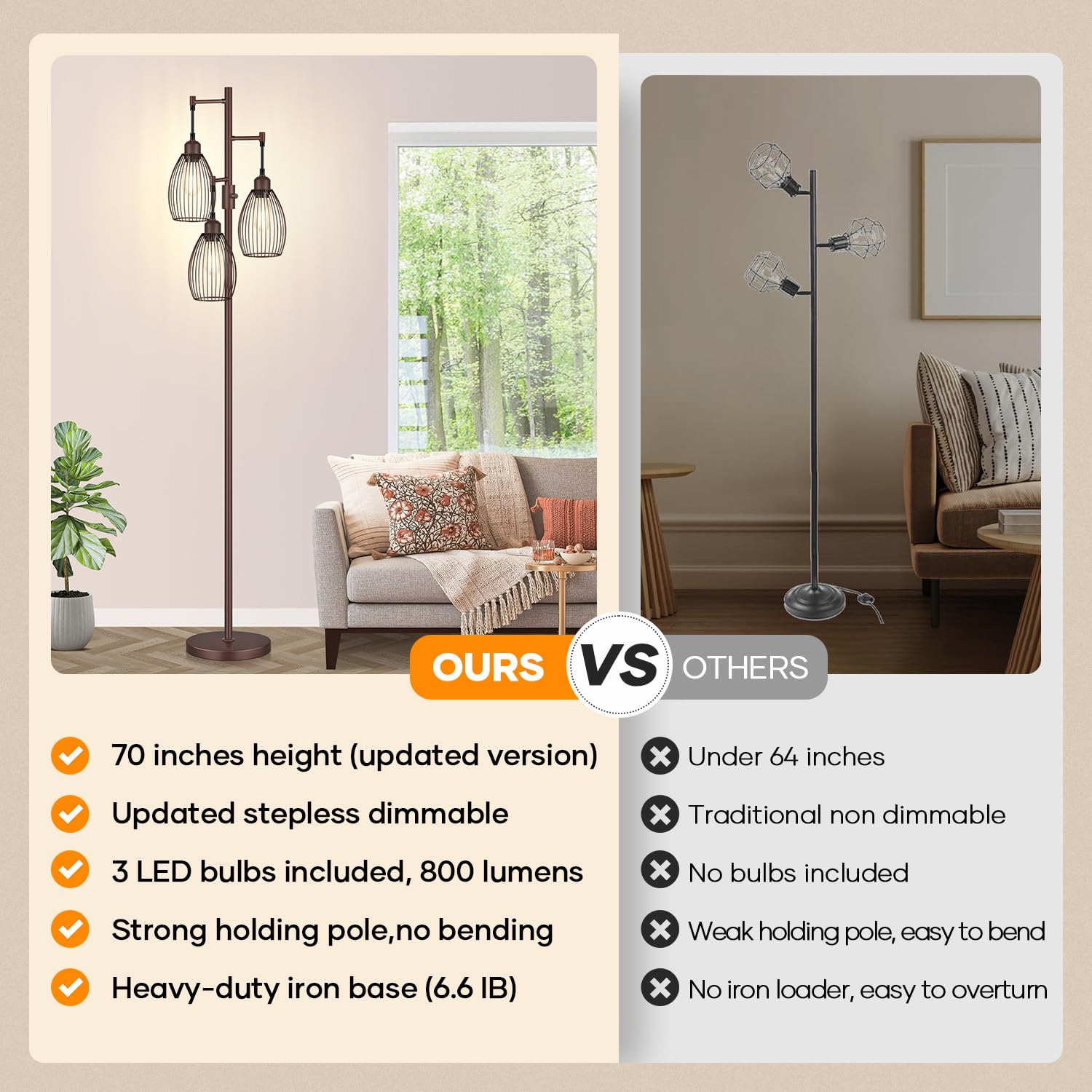 Nintiue farmhouse industrial floor lamp in matte brown for warm lighting