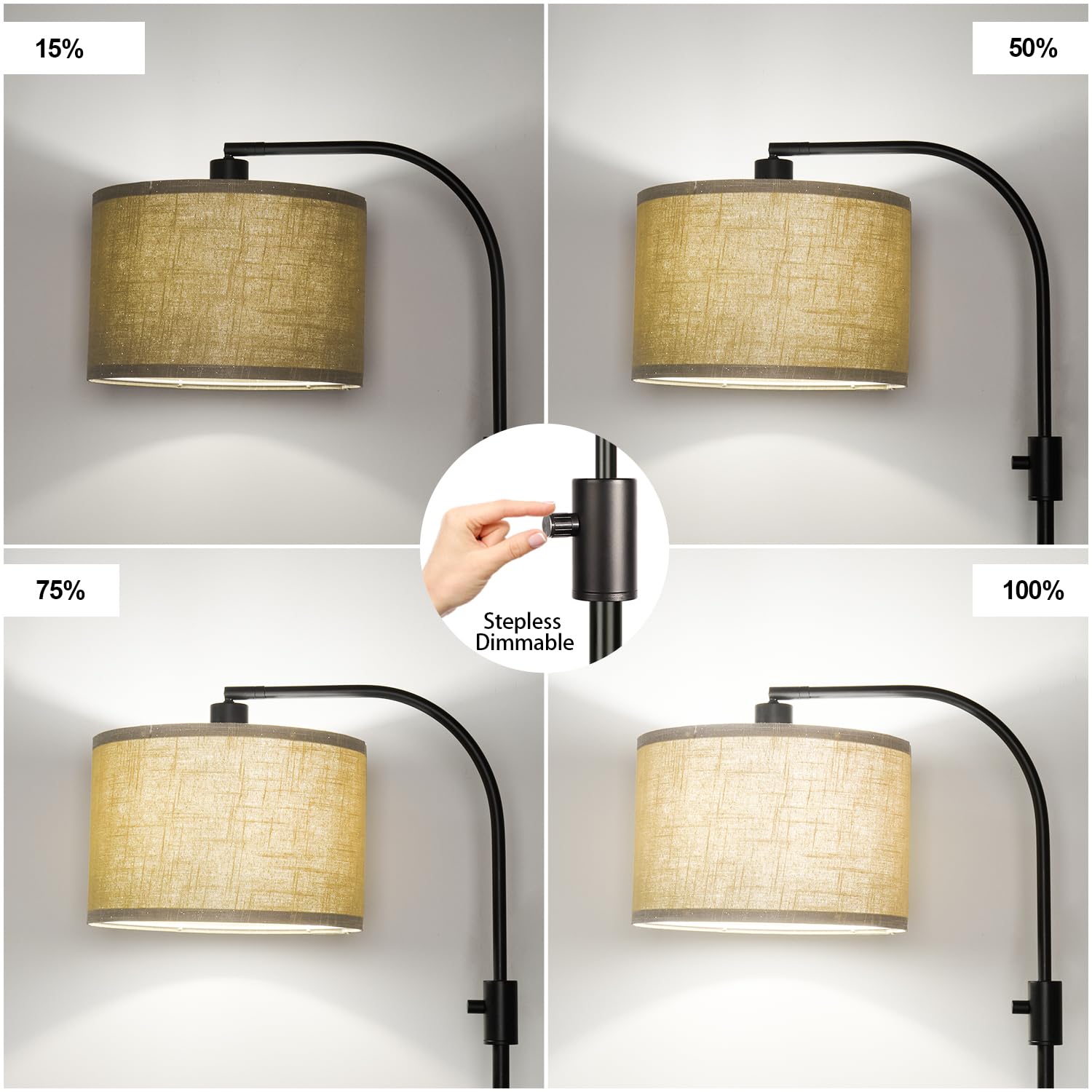 Nintiue champagne-shade closeup showing soft white LED bulb.