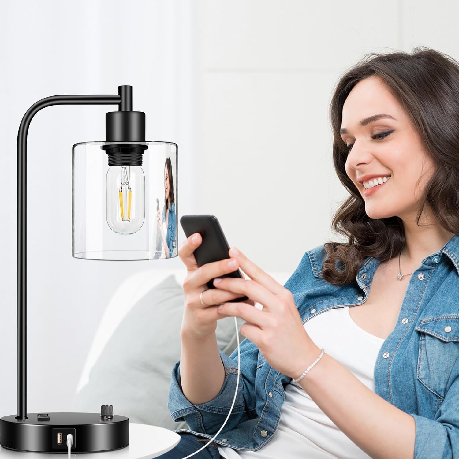 Nintiue industrial lamp with built-in outlet boosts desk setup.