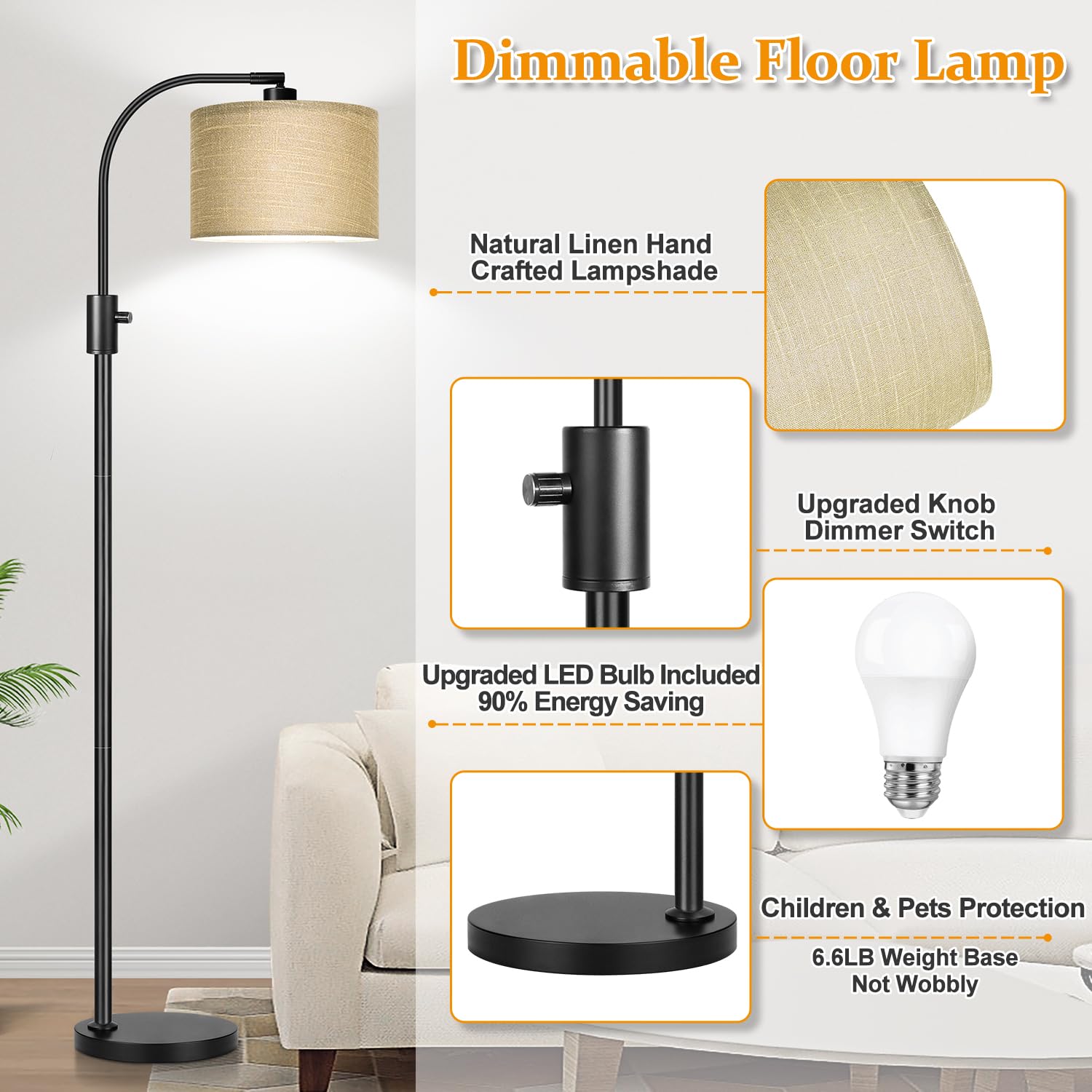 Nintiue marble base stabilizes tall arc lamp for safe setup.