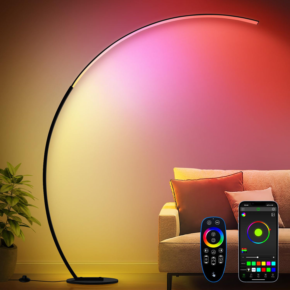 Nintiue RGB floor lamp with arc design for ambient living room lighting