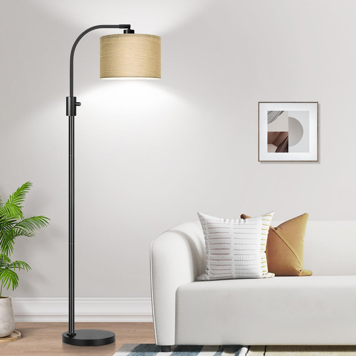 Nintiue arc floor lamp front view with dimmable lighting for living rooms.
