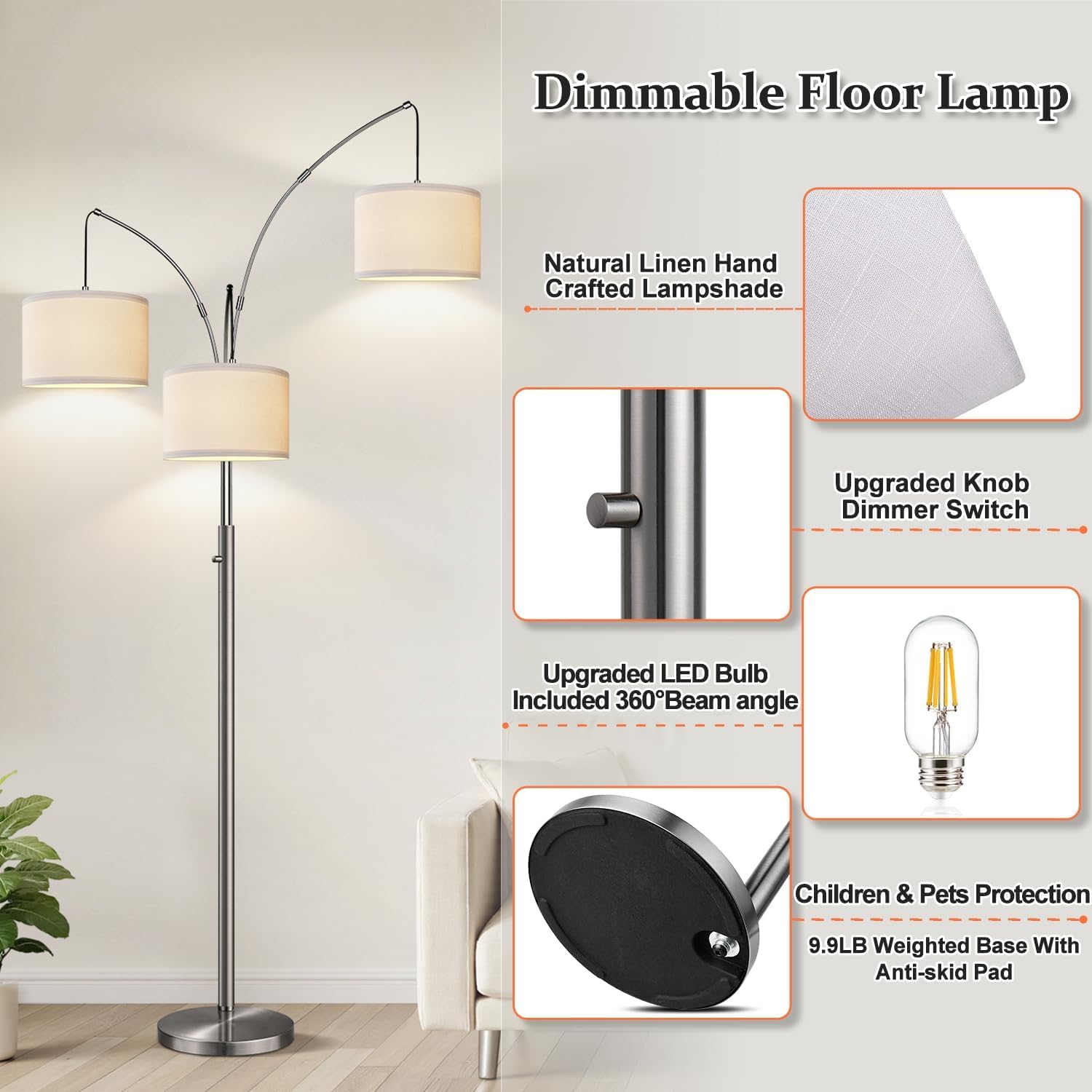Nintiue weighted base in metal and marble ensures stability.