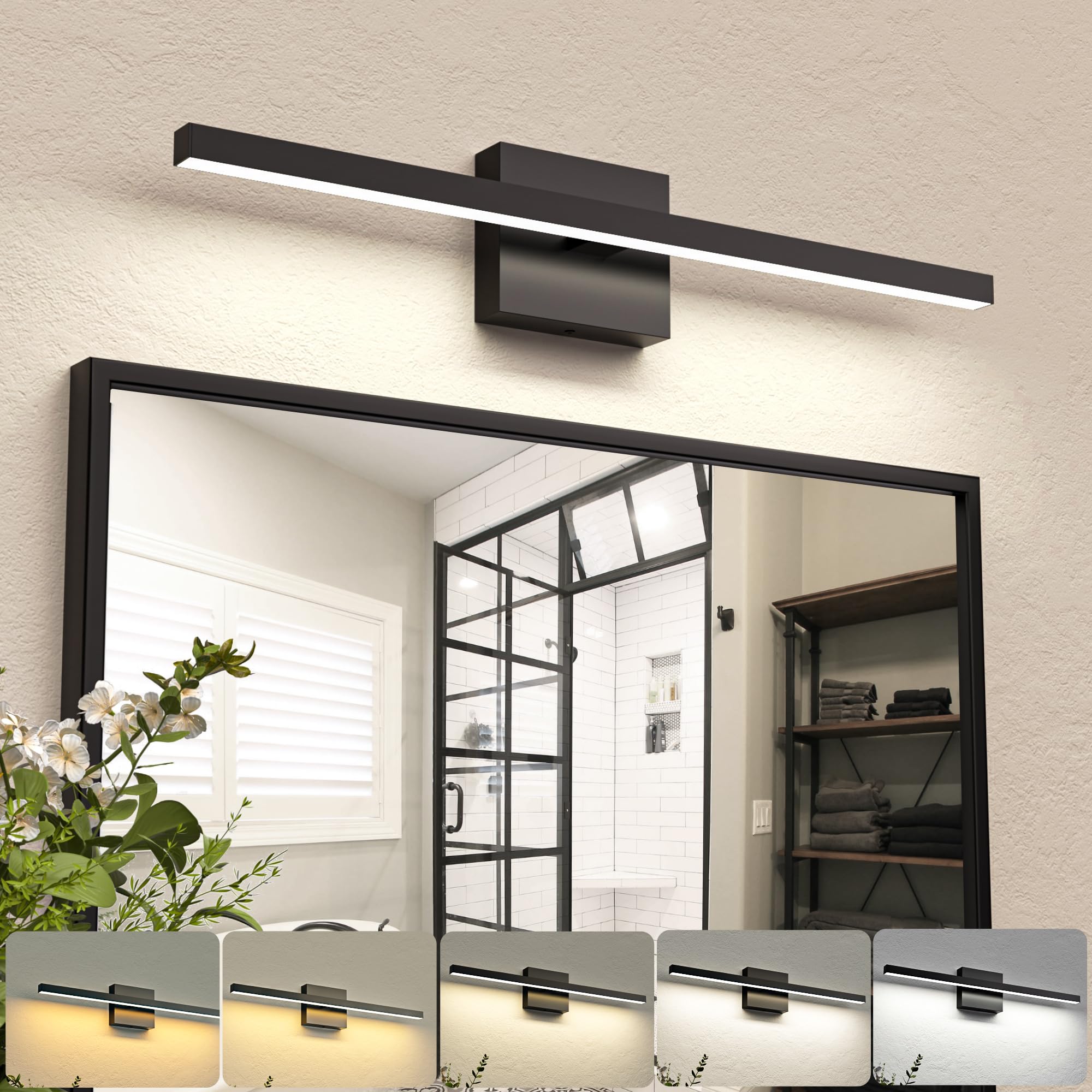 NIORSUN 23.6-inch black vanity light over mirror delivers even, flattering task lighting.