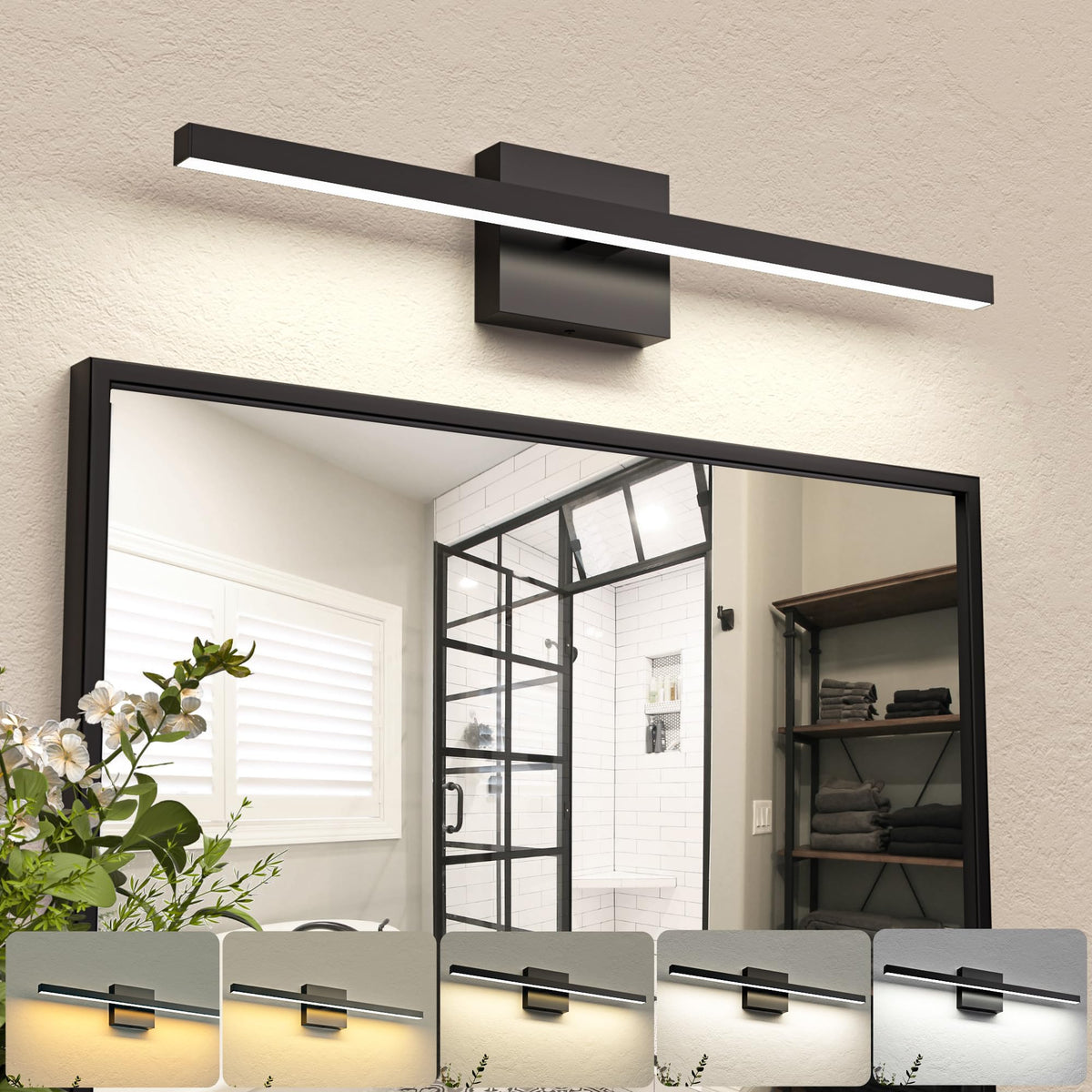 NIORSUN 23.6-inch black vanity light over mirror delivers even, flattering task lighting.