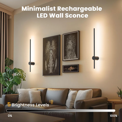 Niorsun 24-inch sconces in living room, warm glow and 7-color options.