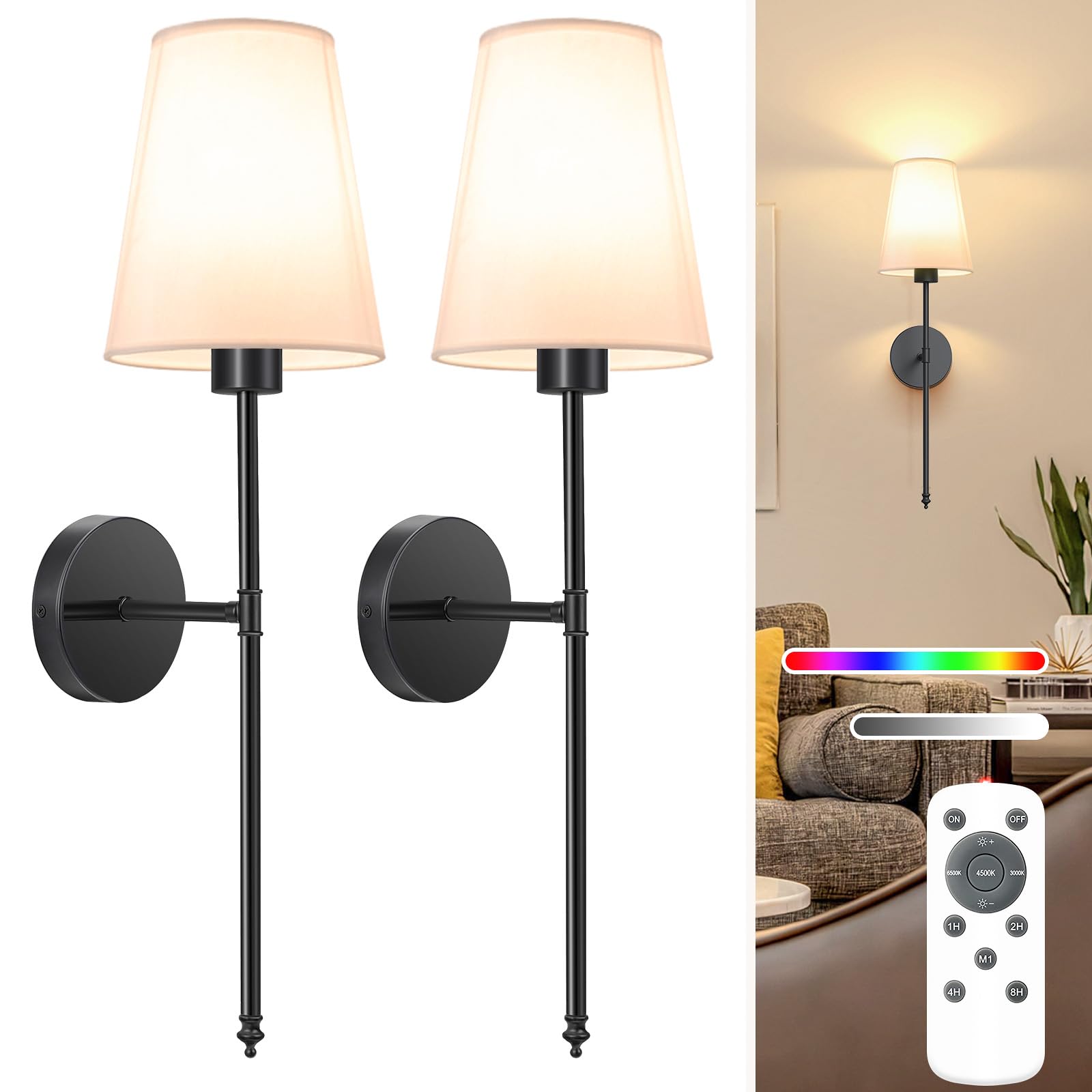 NIORSUN wall sconce set with drill-free install for quick room lighting