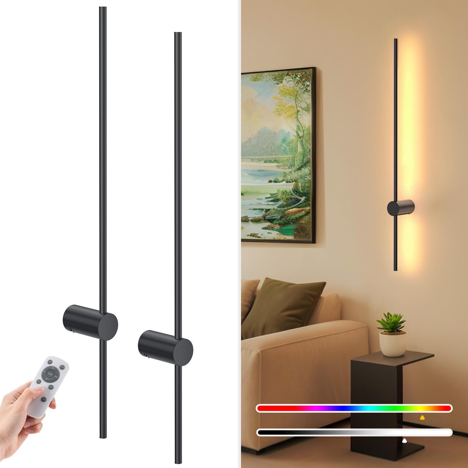 NIORSUN 35.4-inch battery wall sconce two-pack for wireless setup