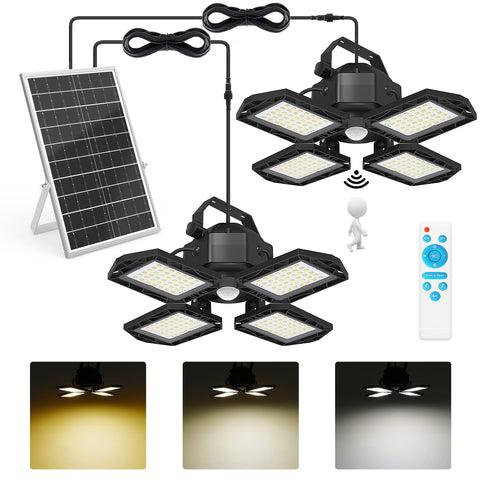 NIORSUN 4-head solar pendant light for outdoor use with ample brightness.