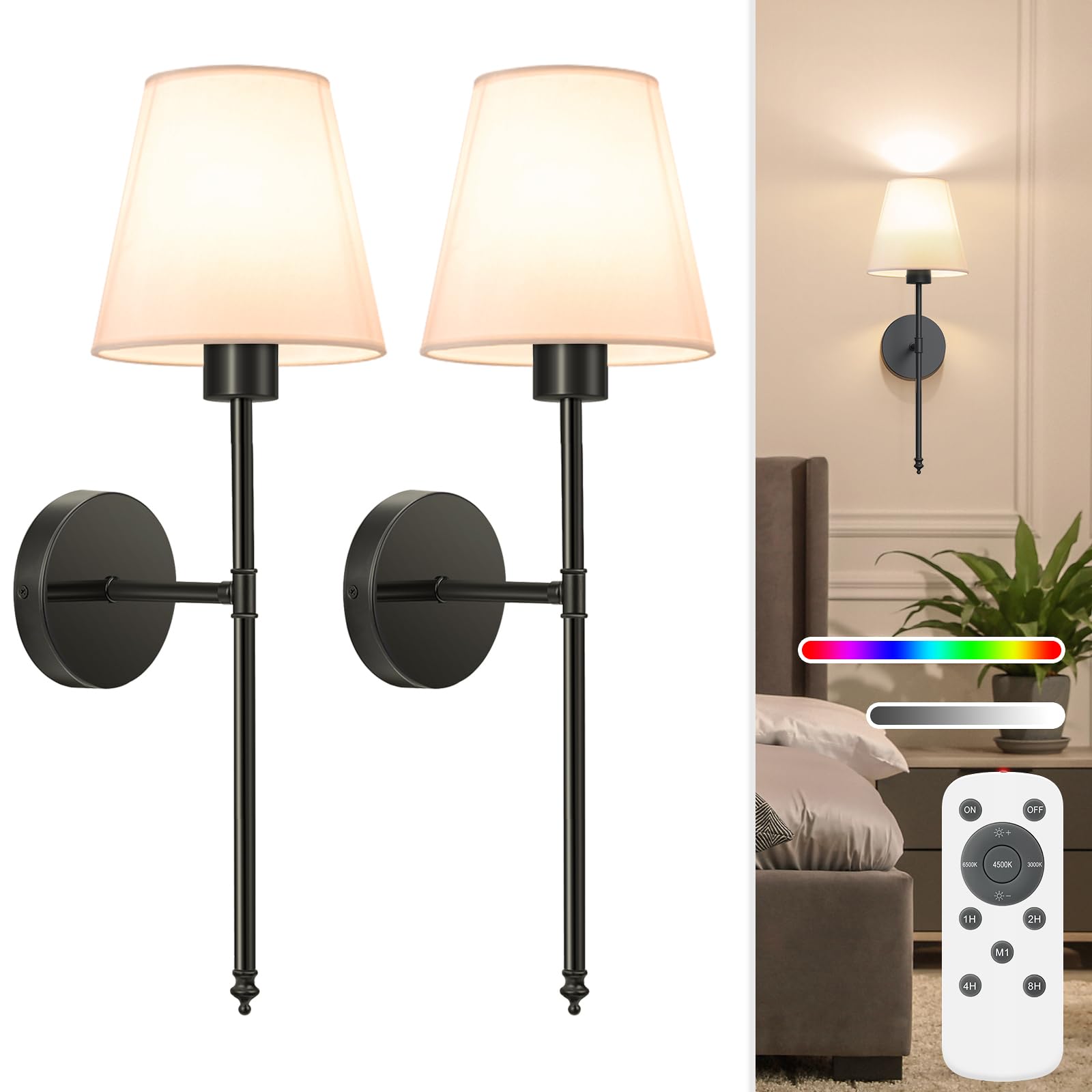 NIORSUN wall sconce set 2 front view with dimmable bulbs for cozy evenings