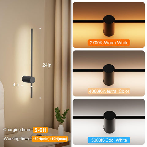 Niorsun battery-powered wall light main body detail, durable aluminum with matte black finish.