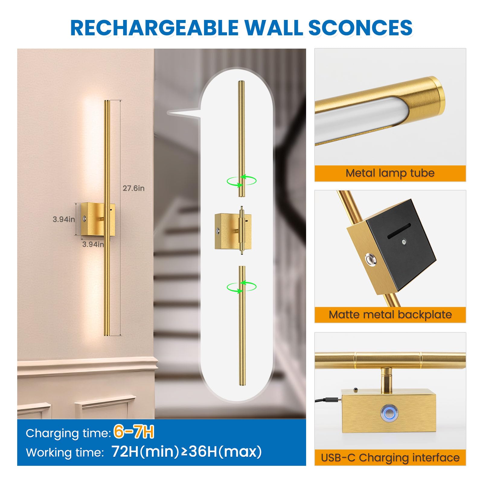 NIORSUN battery wall light with 6500K option for bright cool light.
