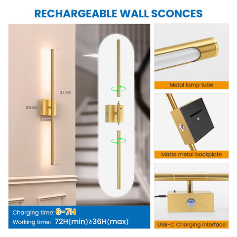 NIORSUN battery wall light with 6500K option for bright cool light.