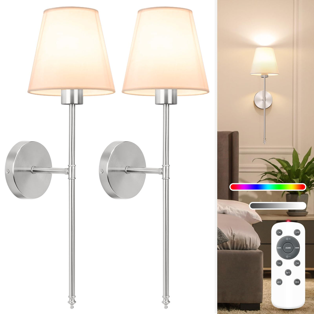 NIORSUN 2-pack battery-operated wall sconces for easy wireless installation