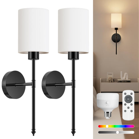 NIORSUN battery wall sconce set of 2 black with remote for flexible placement